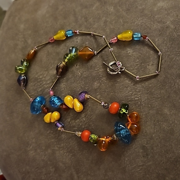 HANDMADE Heavyweight Rainbow Glass Spring Beaded Festival Necklace - Picture 2 of 7